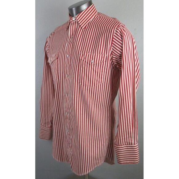 Mens Wrangler Pearl Snap X Long‎ Tails Button Front Shirt Red Candy Cane 15.5 33 - Picture 3 of 10